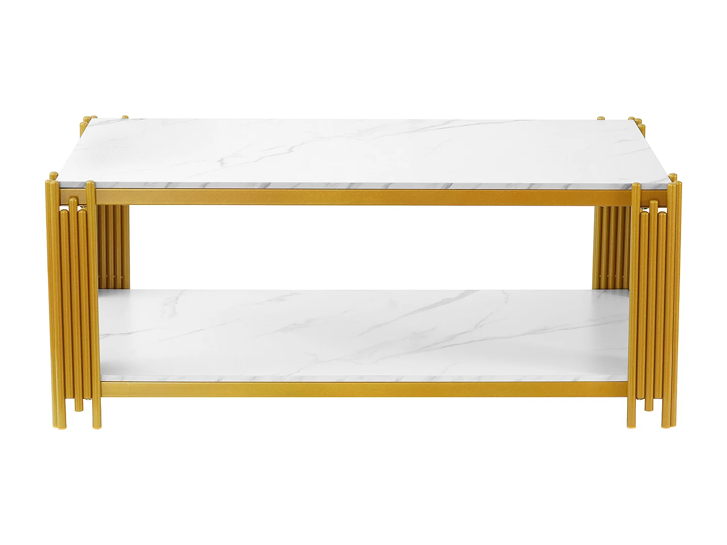 Salontafel met marmerlook en metalen poten - wit en goud