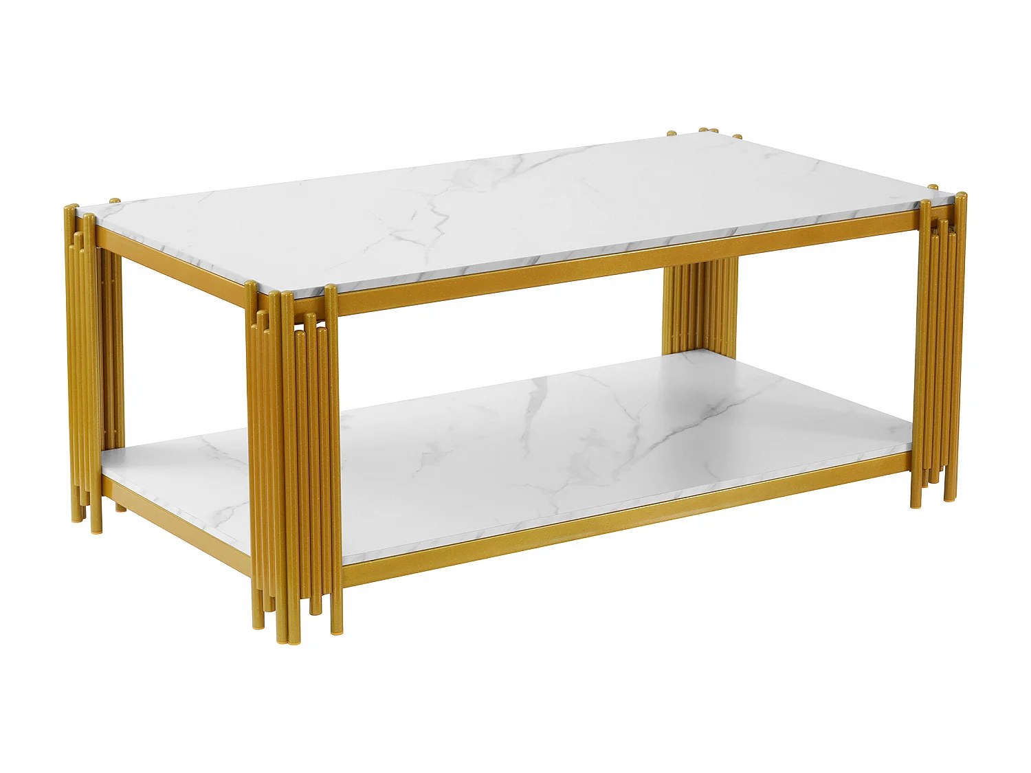 Salontafel met marmerlook en metalen poten - wit en goud