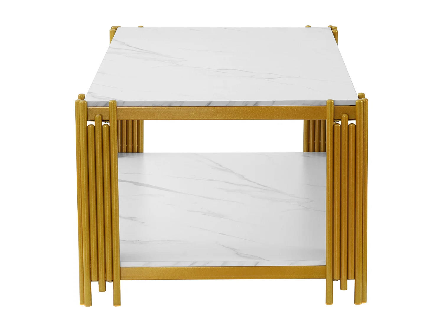 Salontafel met marmerlook en metalen poten - wit en goud