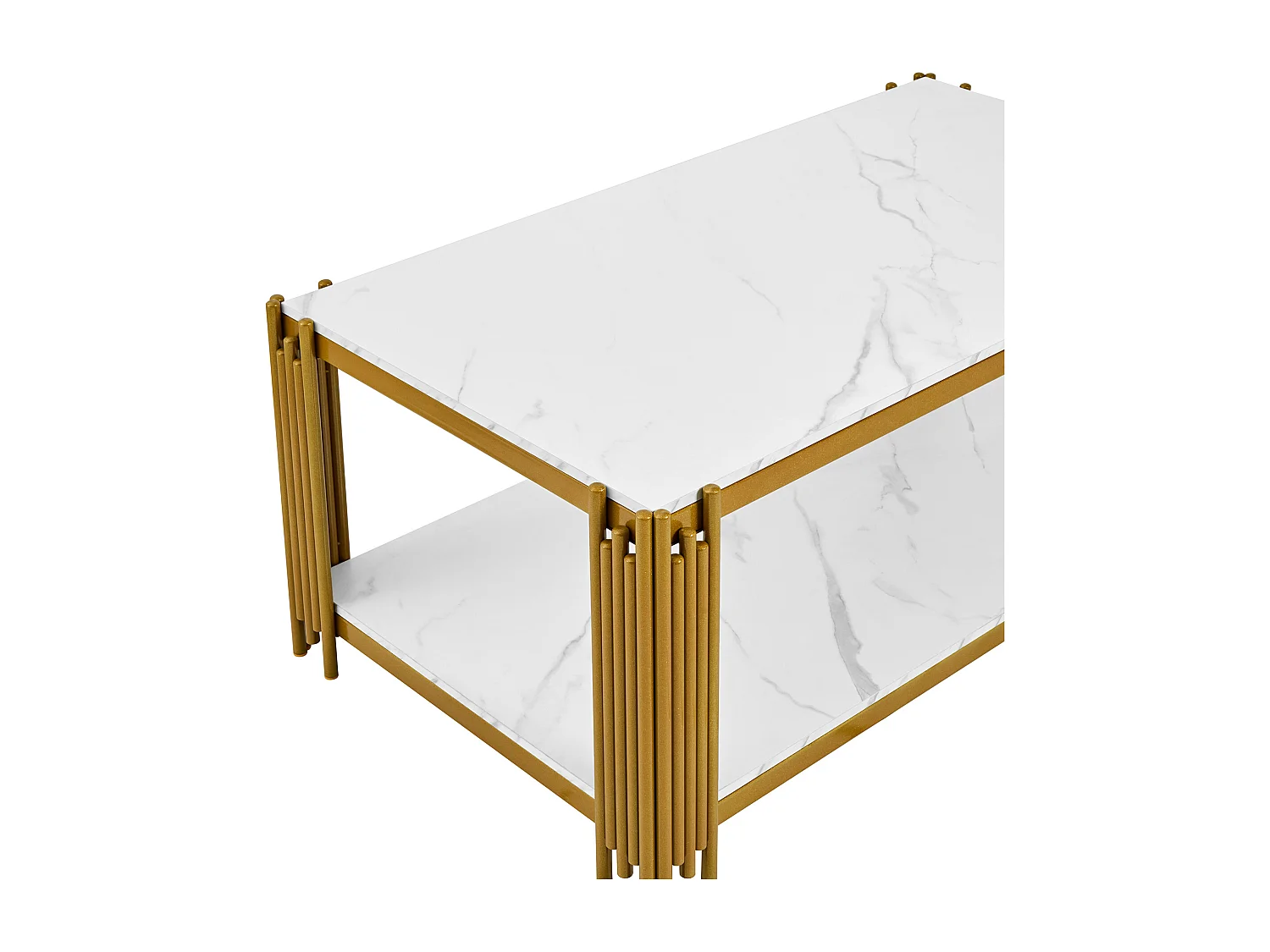 Salontafel met marmerlook en metalen poten - wit en goud