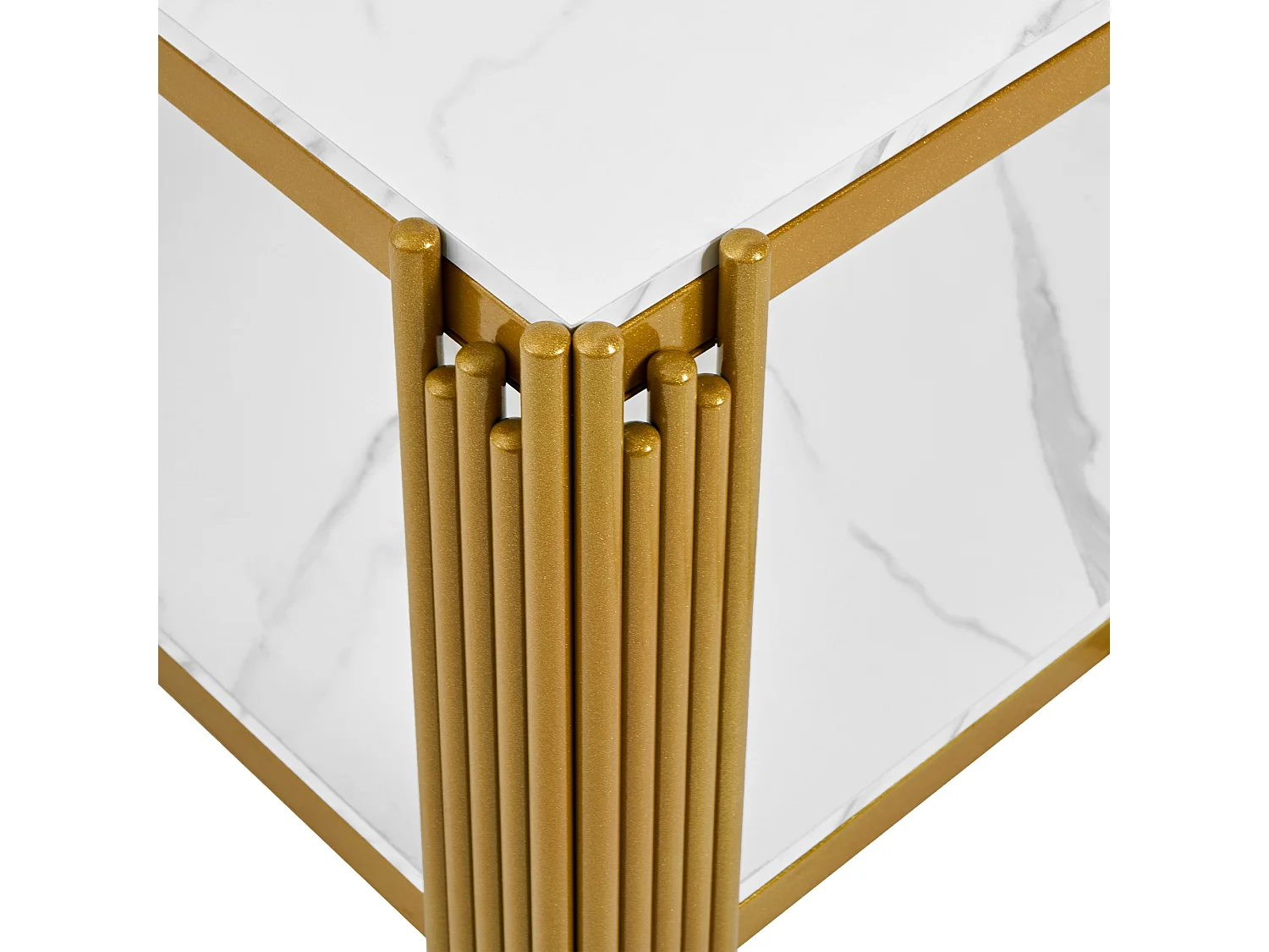 Salontafel met marmerlook en metalen poten - wit en goud