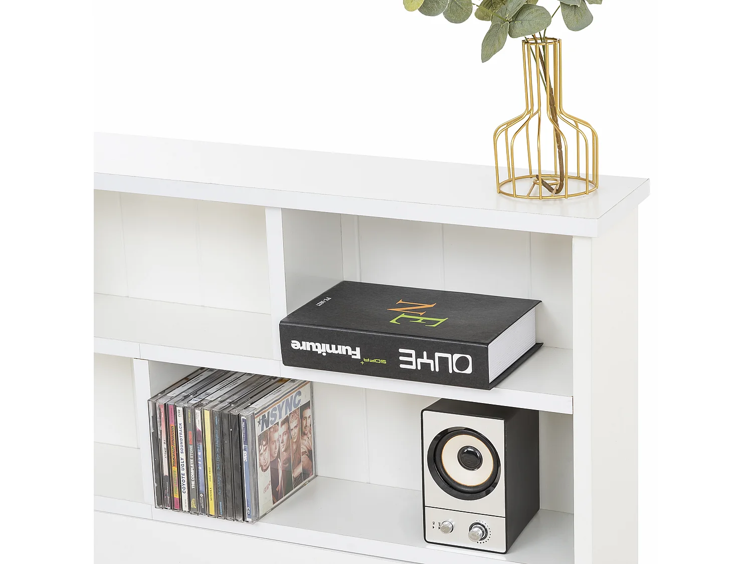 Bett für Erwachsene mit Stauraum-Kopfteil + Schublade + Lattenrost – 140 x 200 cm – Massivholz – Weiß