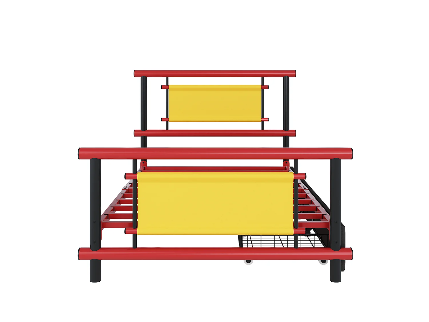 Kinderbett aus Metall 90x200 - mit 2 Schubladen - rot + schwarz (Matratze nicht enthalten)