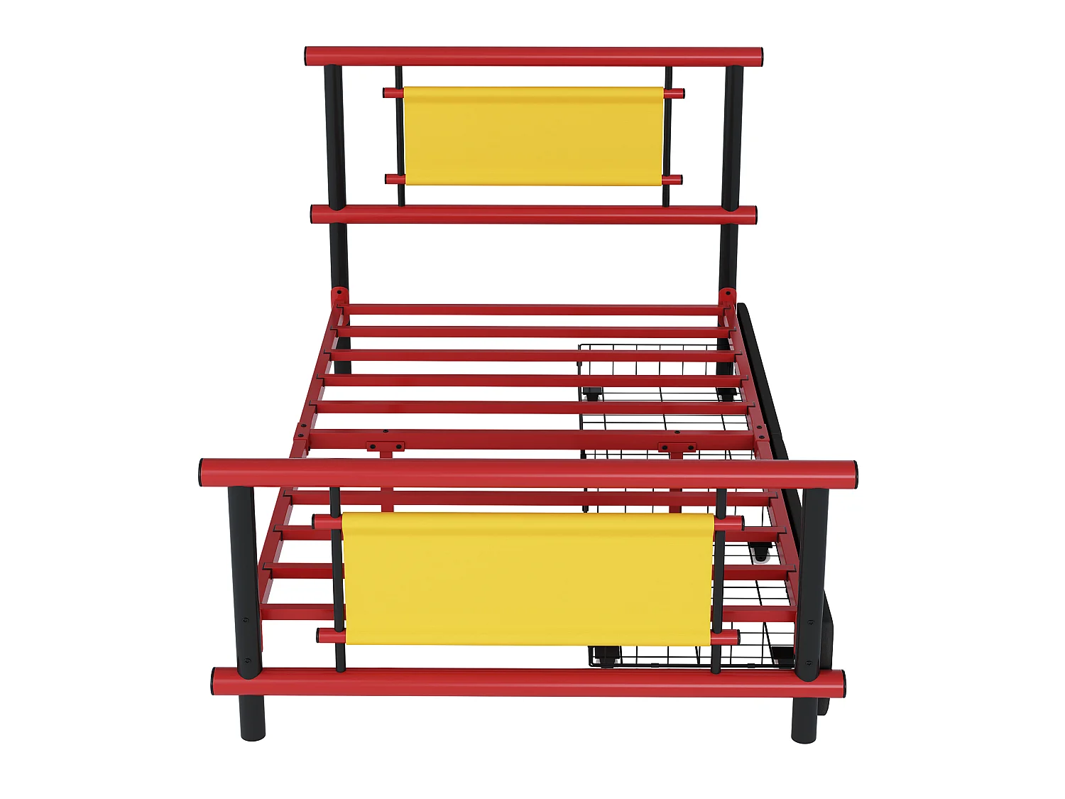 Kinderbett aus Metall 90x200 - mit 2 Schubladen - rot + schwarz (Matratze nicht enthalten)