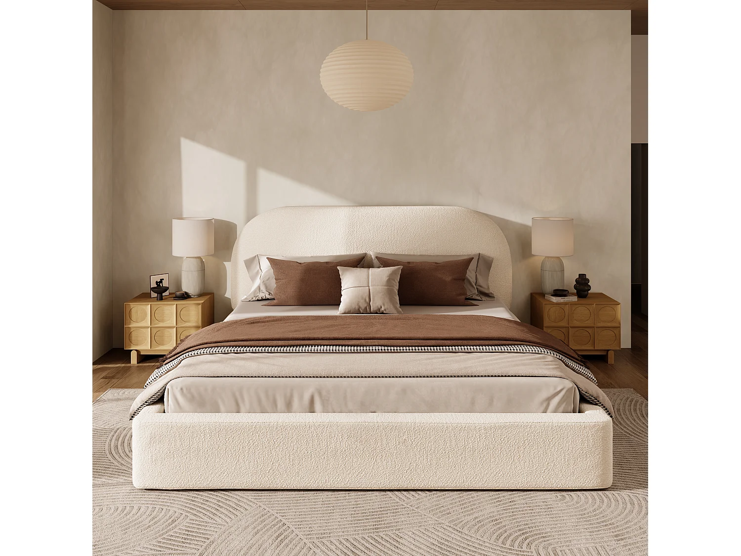 Polstret dobbeltseng 180x200 cm - med lamelbund - bouclé stof - Beige (uden madras)