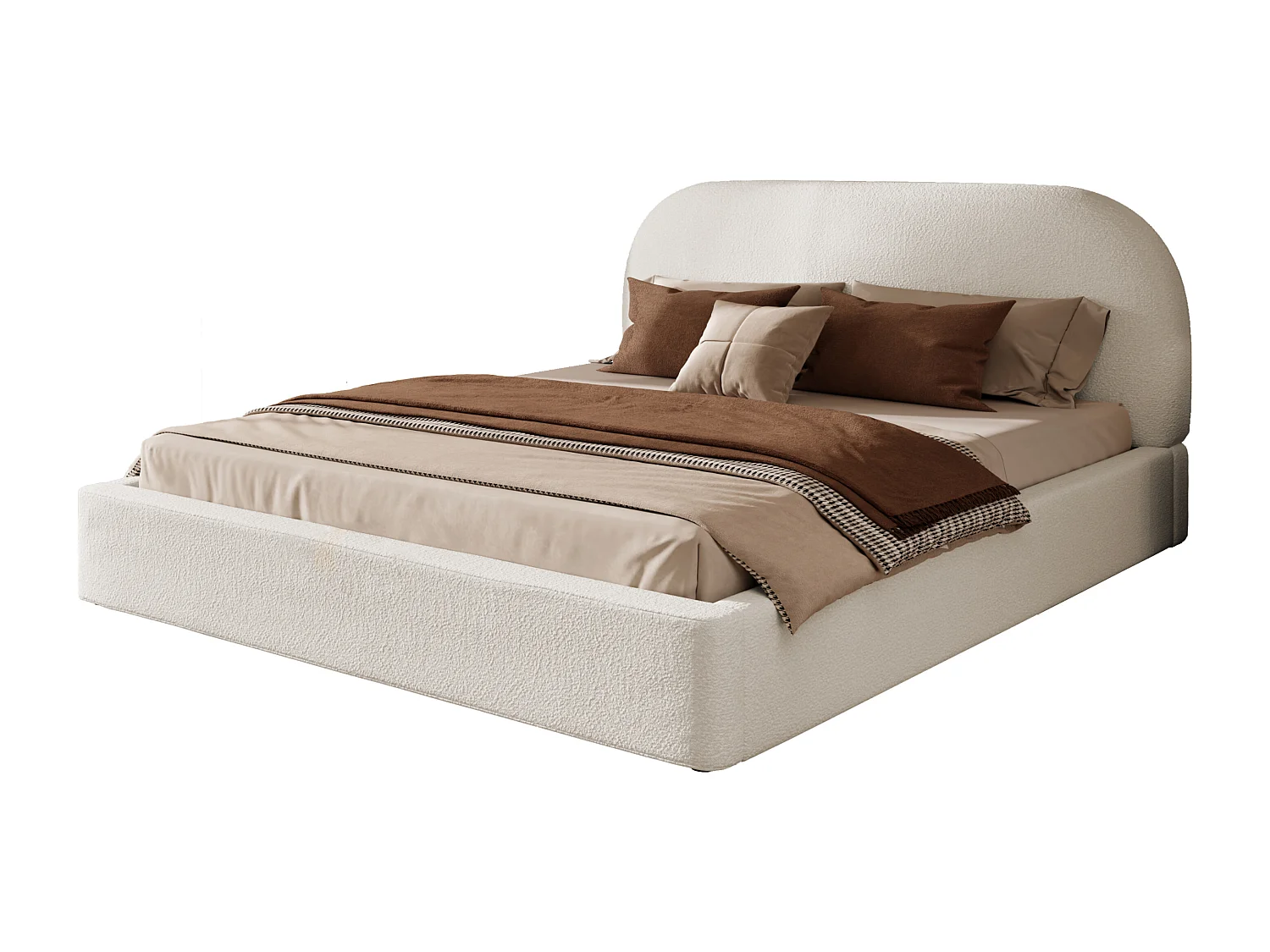 Polstret dobbeltseng 180x200 cm - med lamelbund - bouclé stof - Beige (uden madras)