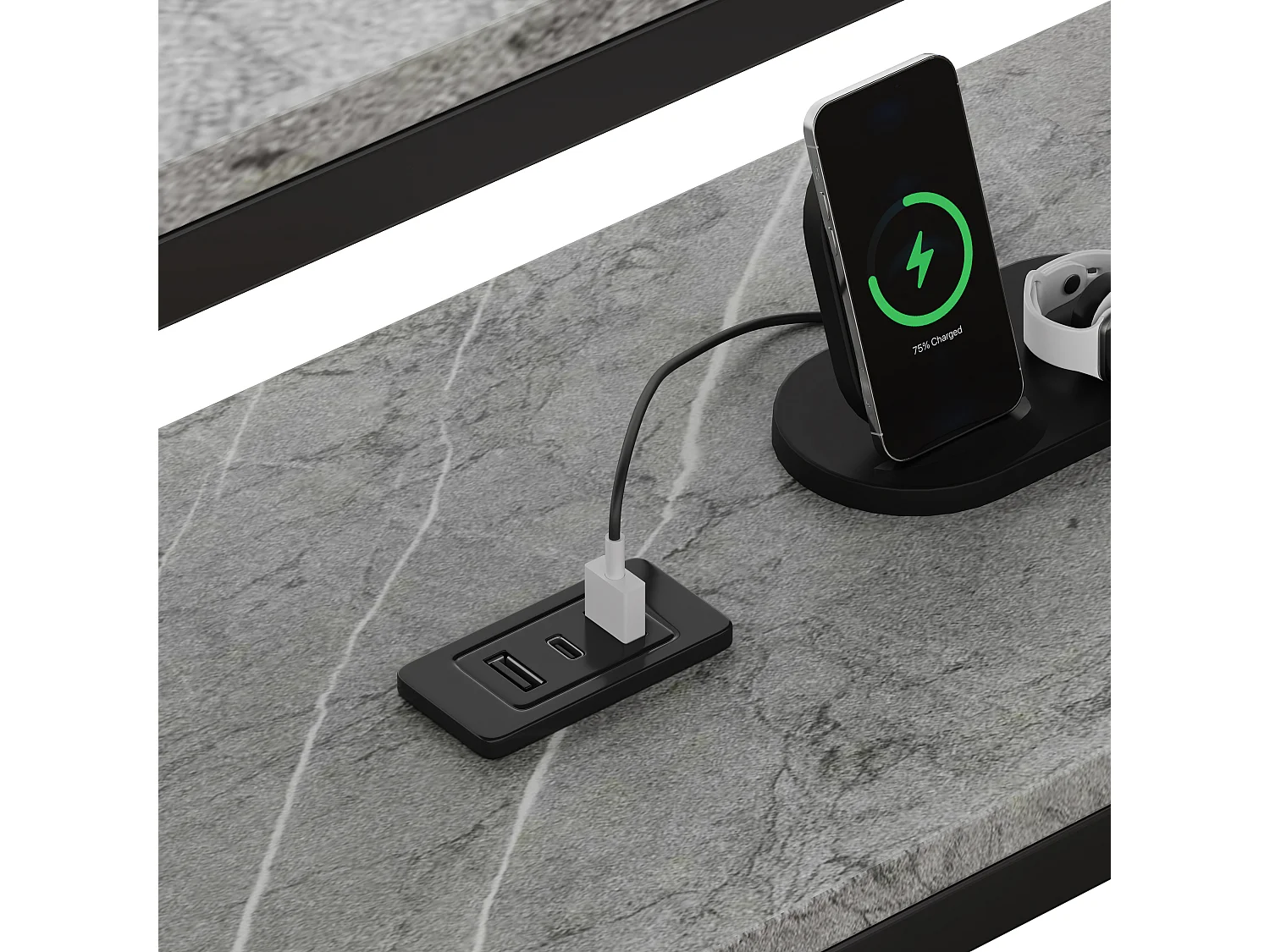 Lit banquette pour enfant - 90 x 200 - avec USB + 2 tiroirs + étagères de rangement - MDF + métal - gris