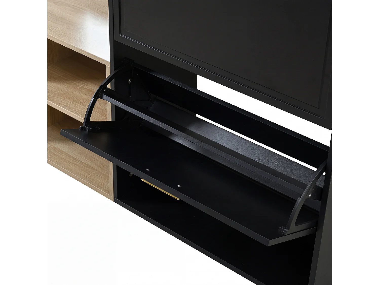 Flurkleiderschrank Set 130x30x174 cm - Mit Schuhschränken - Mit Wandspiegel und Kleiderhaken - Schwarz