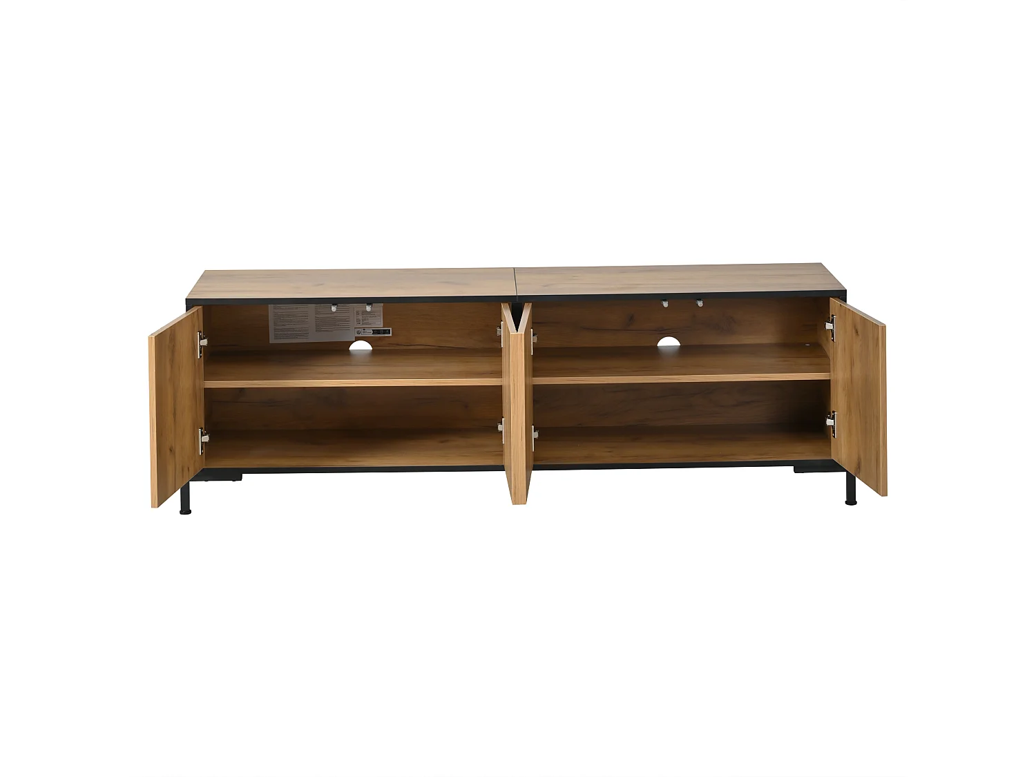 TV-Möbel fürs Wohnzimmer – 153 x 40 x 50 cm – mit 4 Türen – geometrisches Design – für 65-Zoll-Fernseher – MDF – natur