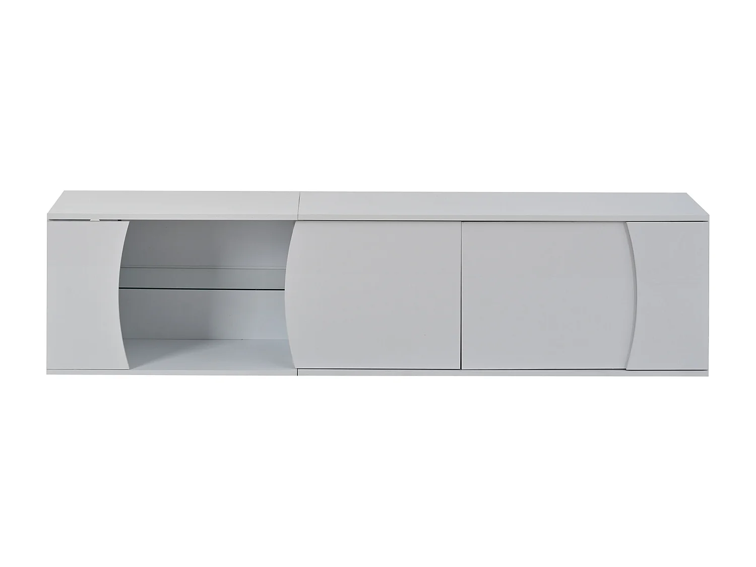 Meuble TV 180 x 40 x 45 cm à 3 portes et LED - Finition brillant blanc