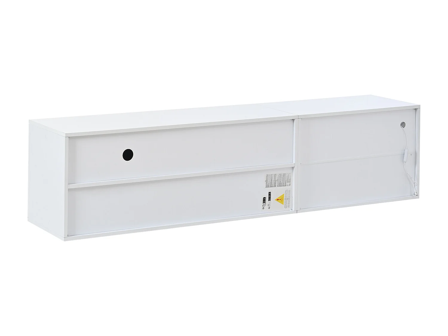 Meuble TV 180 x 40 x 45 cm à 3 portes et LED - Finition brillant blanc