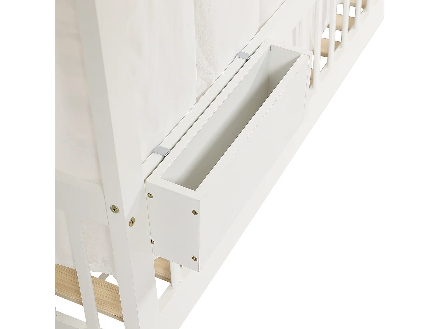 Lit cabane 140x200 cm avec rideaux blancs - Lit double en pin et MDF
