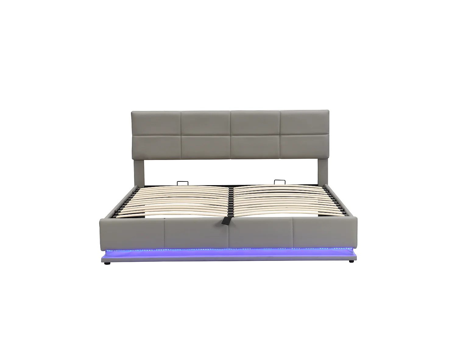 Gepolstertes Stauraumbett 180x200 cm mit LED-Beleuchtung – aus Kunstleder – Hellgrau