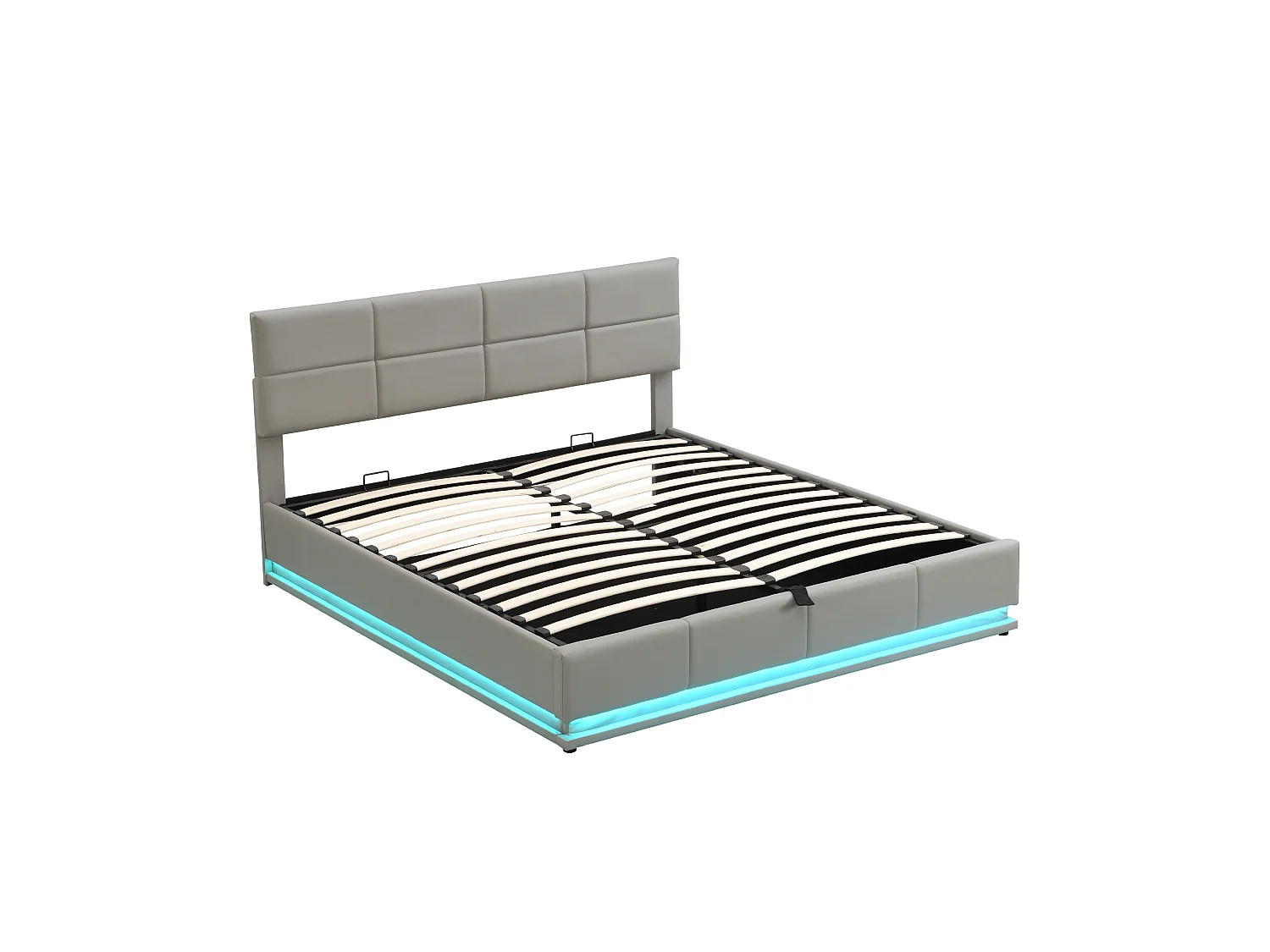 Gepolstertes Stauraumbett 180x200 cm mit LED-Beleuchtung – aus Kunstleder – Hellgrau