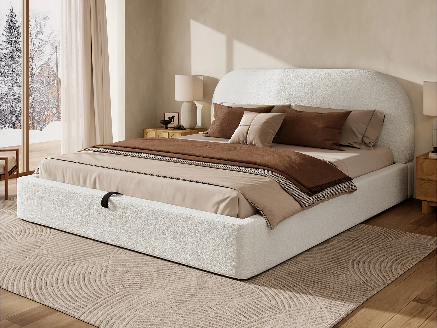 Gestoffeerd opbergbed 160x200cm - Grote opbergruimte - Bouclé stof - Beige (zonder matras)