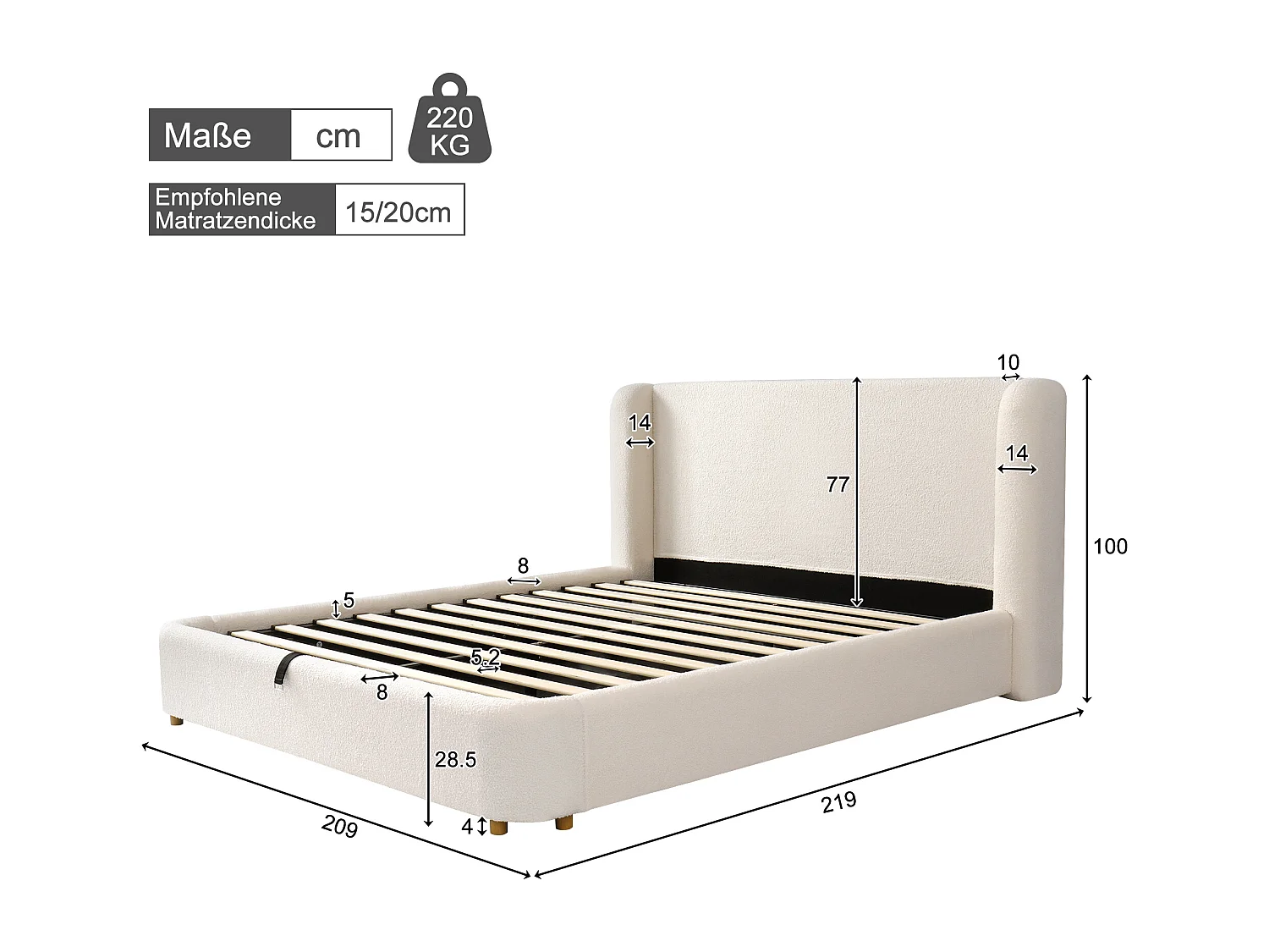 Upholstered double bed with storage - 180 x 200 cm - with hydraulic storage + headboard - bow cover - beige