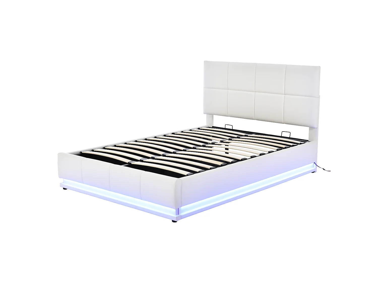 Gepolstertes Stauraumbett 140x200 cm mit LED-Beleuchtung – aus Kunstleder – Weiß