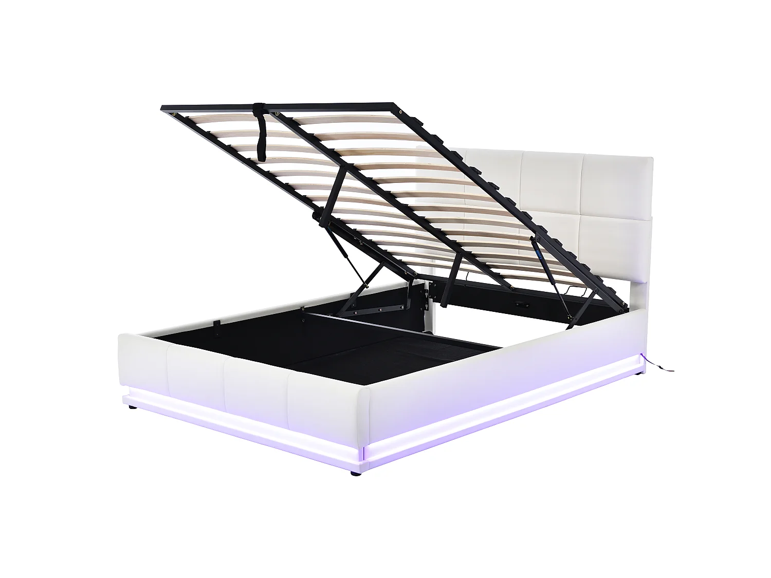Gepolstertes Stauraumbett 140x200 cm mit LED-Beleuchtung – aus Kunstleder – Weiß