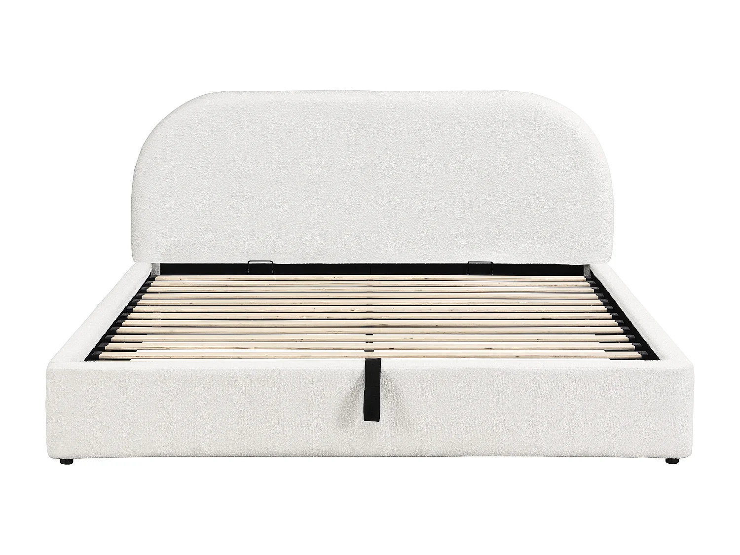 Lit coffre capitonné double - 160 x 200 cm - avec sommier à lattes + tête de lit - bouclé - beige