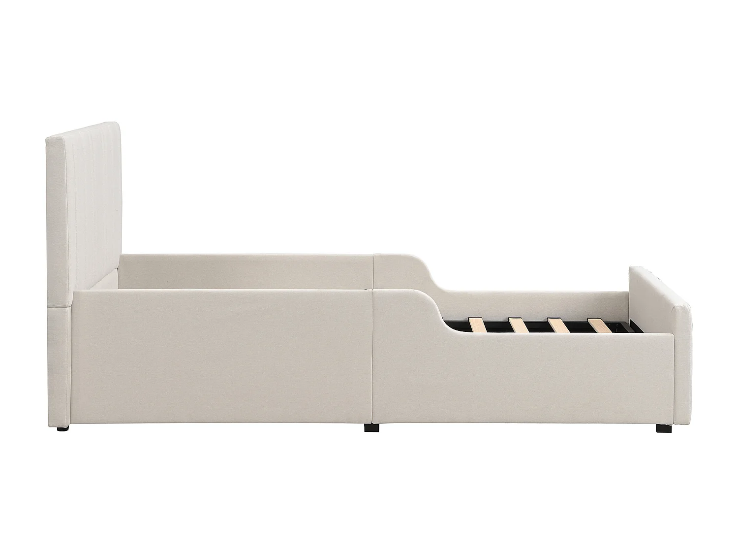 Lit coffre rembourré - 90 x 200 cm - avec rangement hydraulique + tête de lit - lin - beige