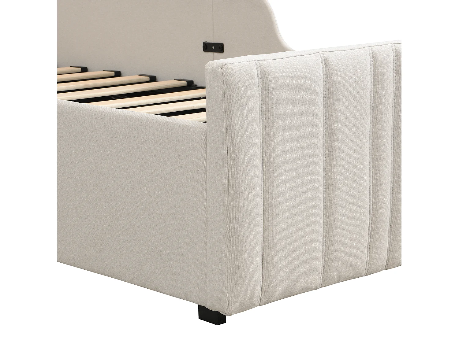 Lit coffre rembourré - 90 x 200 cm - avec rangement hydraulique + tête de lit - lin - beige