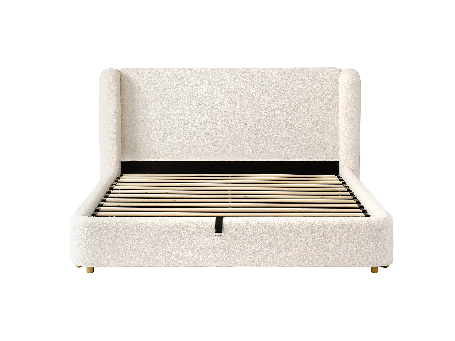 Polstret seng med opbevaring 180x200cm - med opbevaringsplads - Bouclé velour - Beige (madras medfølger ikke)