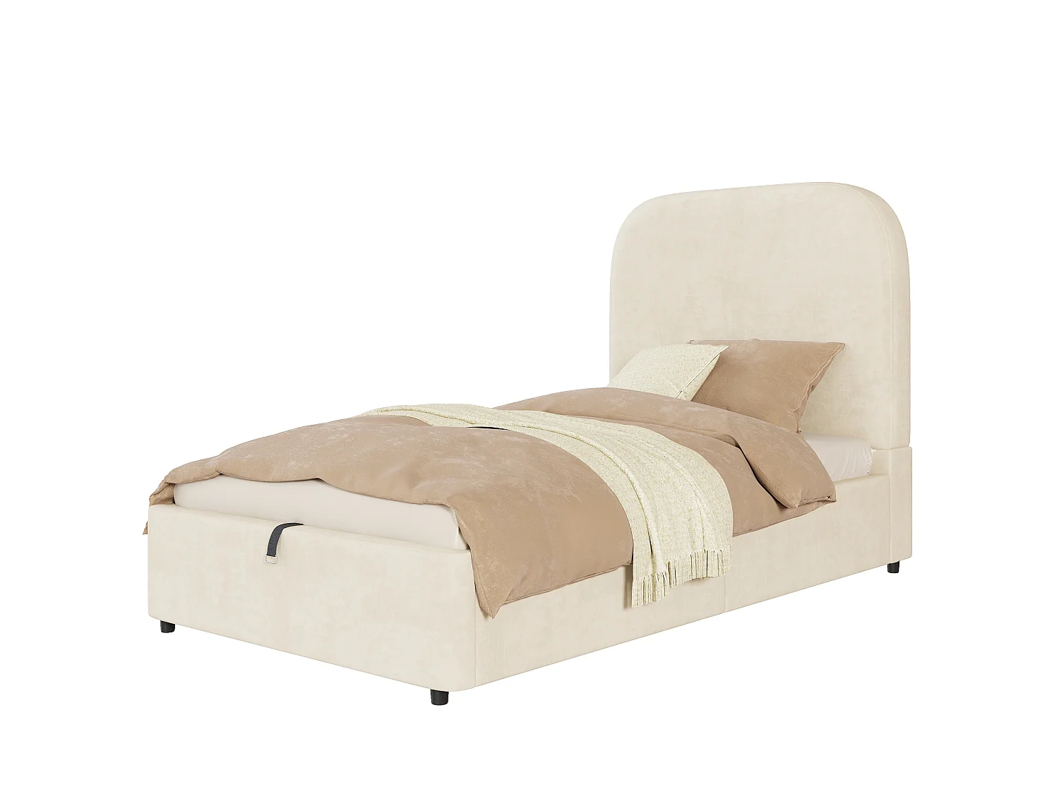 Lit coffre enfant 90x190cm - avec tête de lit rembourrée - avec espace de rangement - Velours - Beige (matelas non inclus)