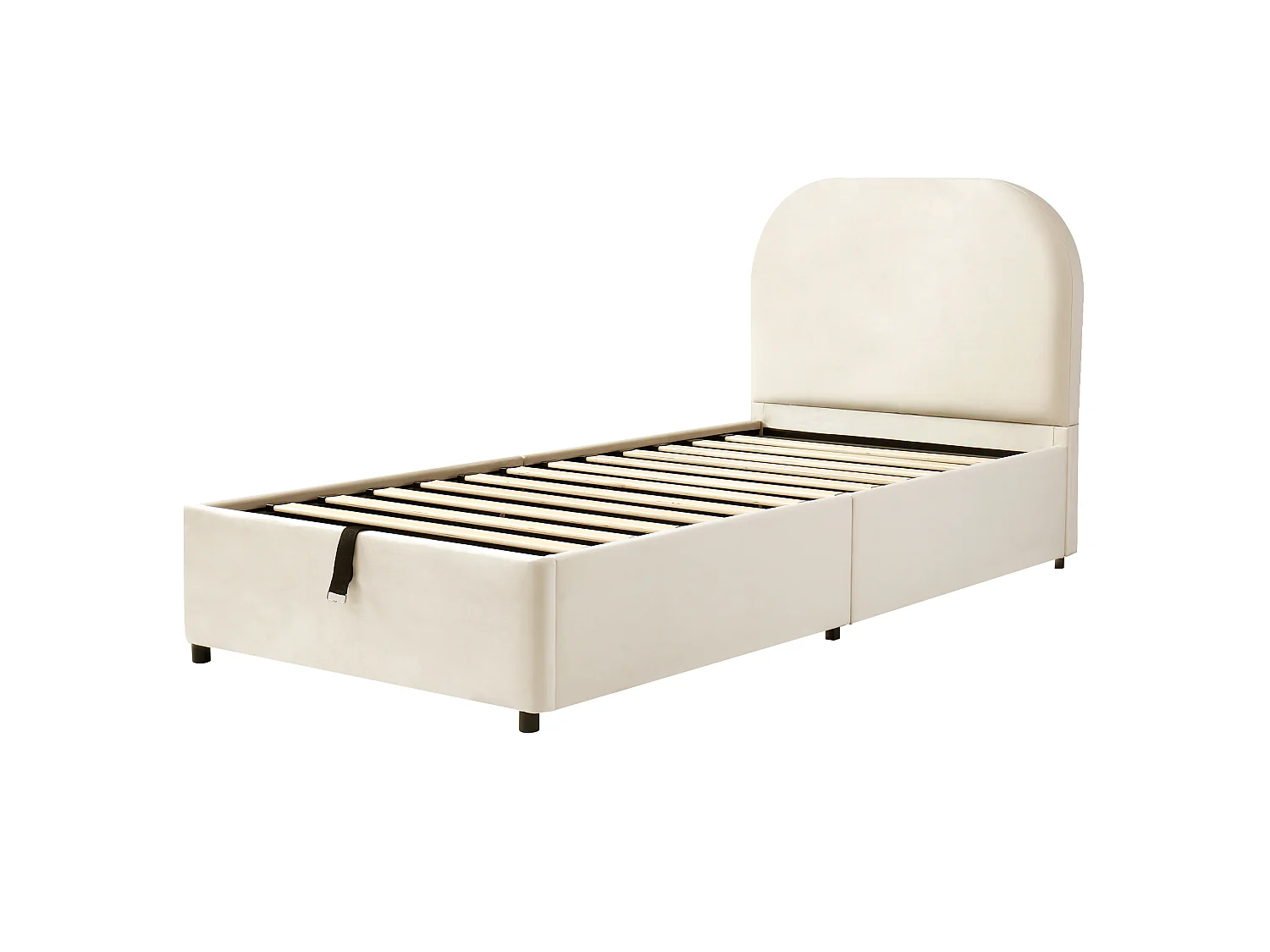 Lit coffre enfant 90x190cm - avec tête de lit rembourrée - avec espace de rangement - Velours - Beige (matelas non inclus)