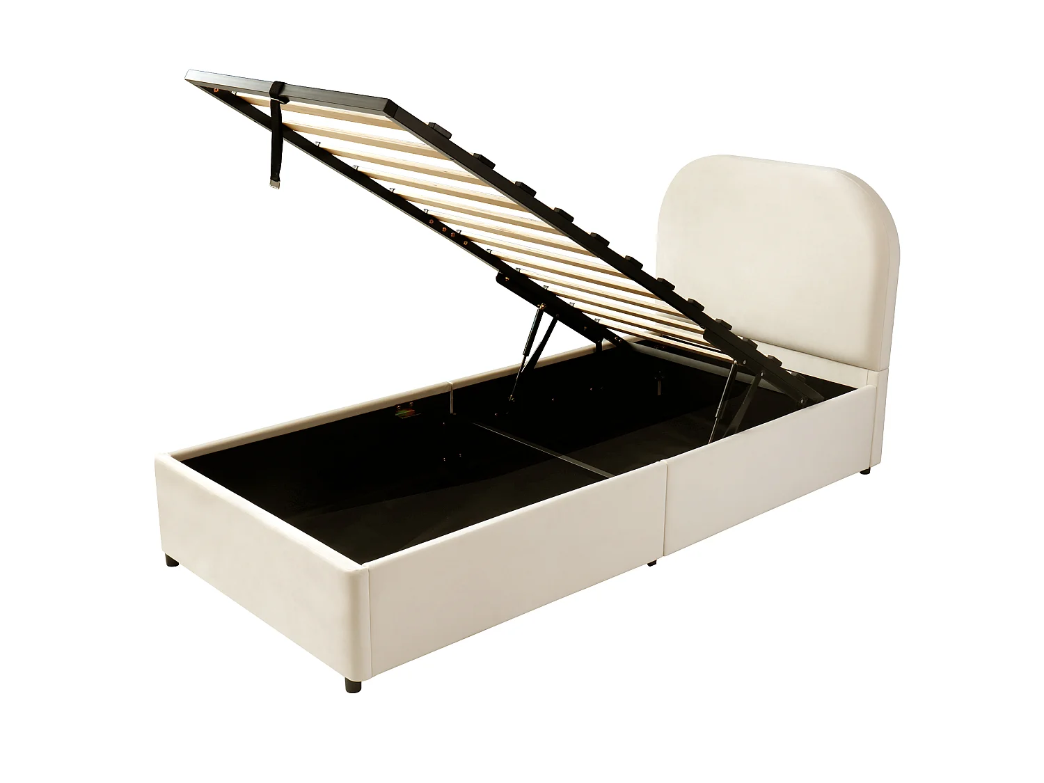Lit coffre enfant 90x190cm - avec tête de lit rembourrée - avec espace de rangement - Velours - Beige (matelas non inclus)