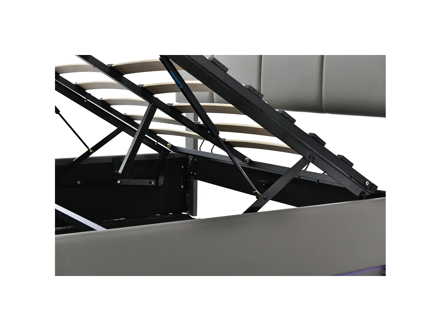 Gepolstertes Stauraumbett 140x200 cm mit LED-Beleuchtung – aus Kunstleder – Grau