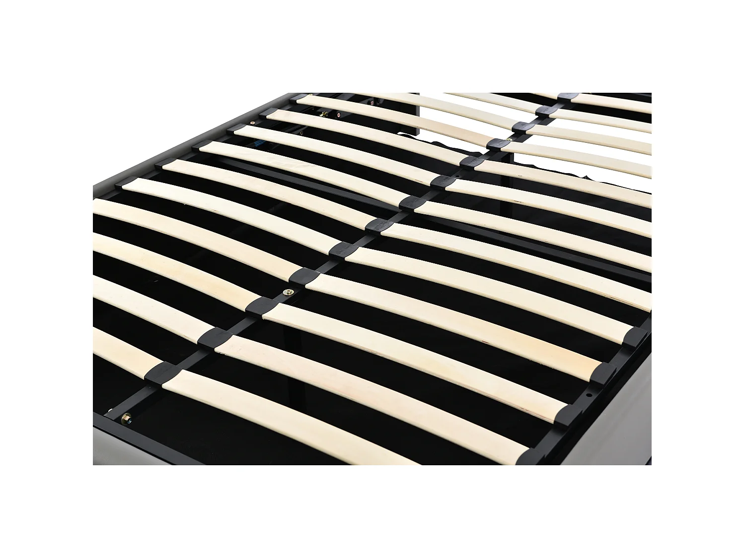 Gepolstertes Stauraumbett 140x200 cm mit LED-Beleuchtung – aus Kunstleder – Grau