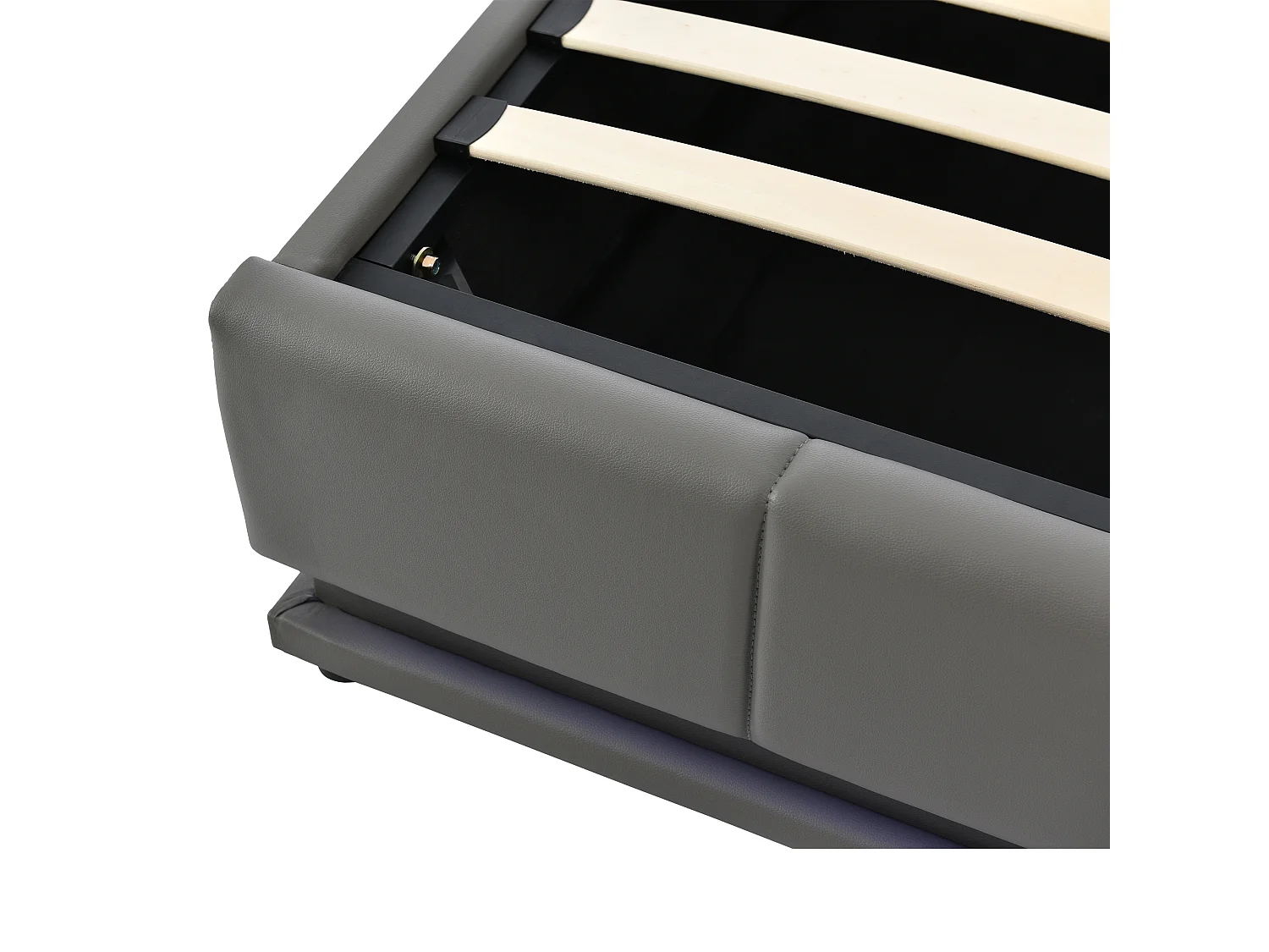 Gepolstertes Stauraumbett 140x200 cm mit LED-Beleuchtung – aus Kunstleder – Grau