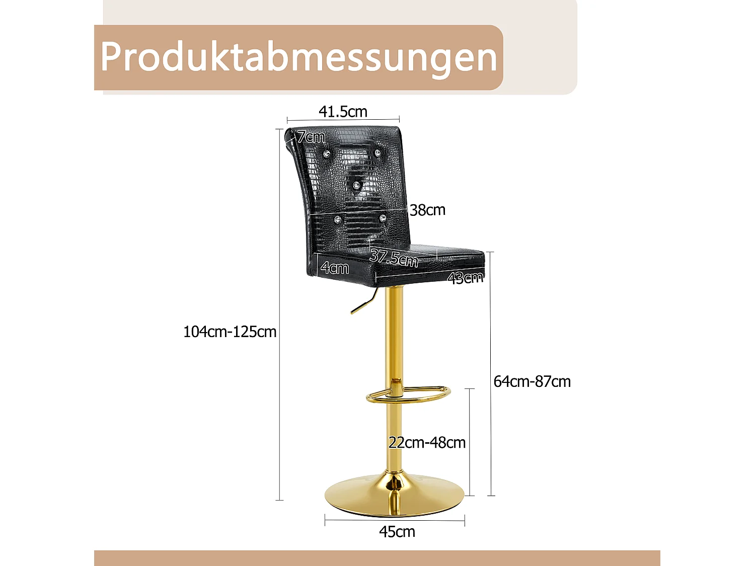 Set van 2 verstelbare draaibare barkrukken met krokodillenprint - zwart PVC