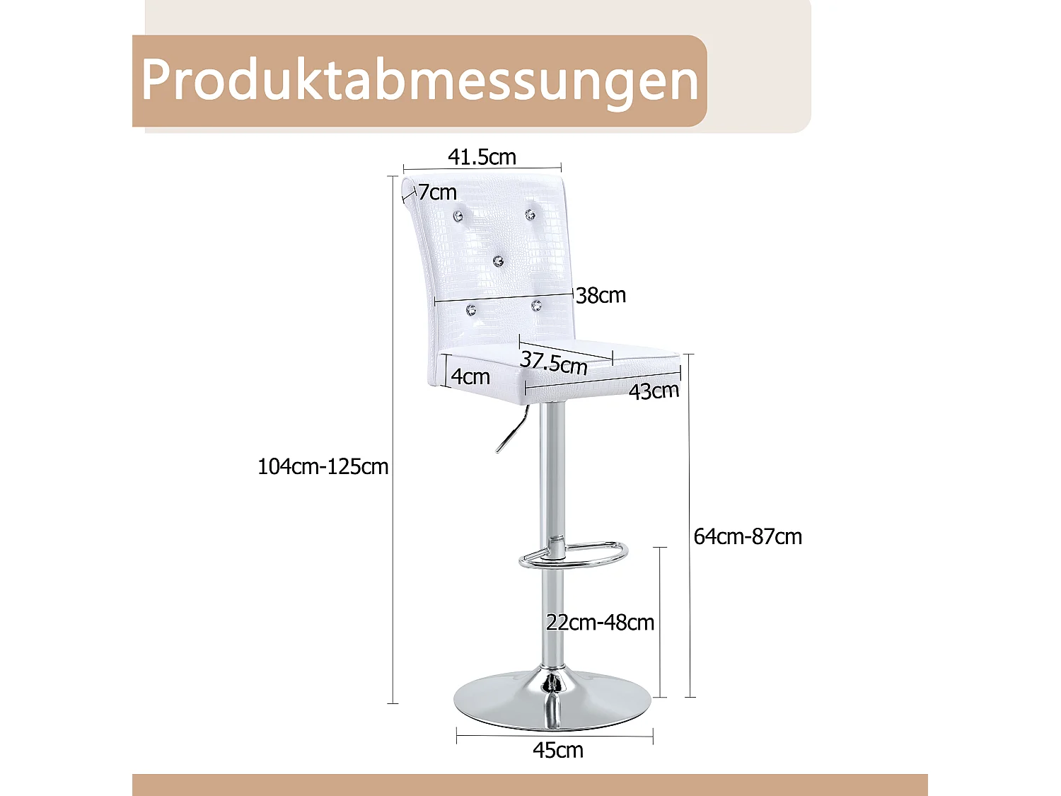 Lot de 2 chaises de bar réglables pivotantes effet crocodile - PVC blanc, pieds argentés