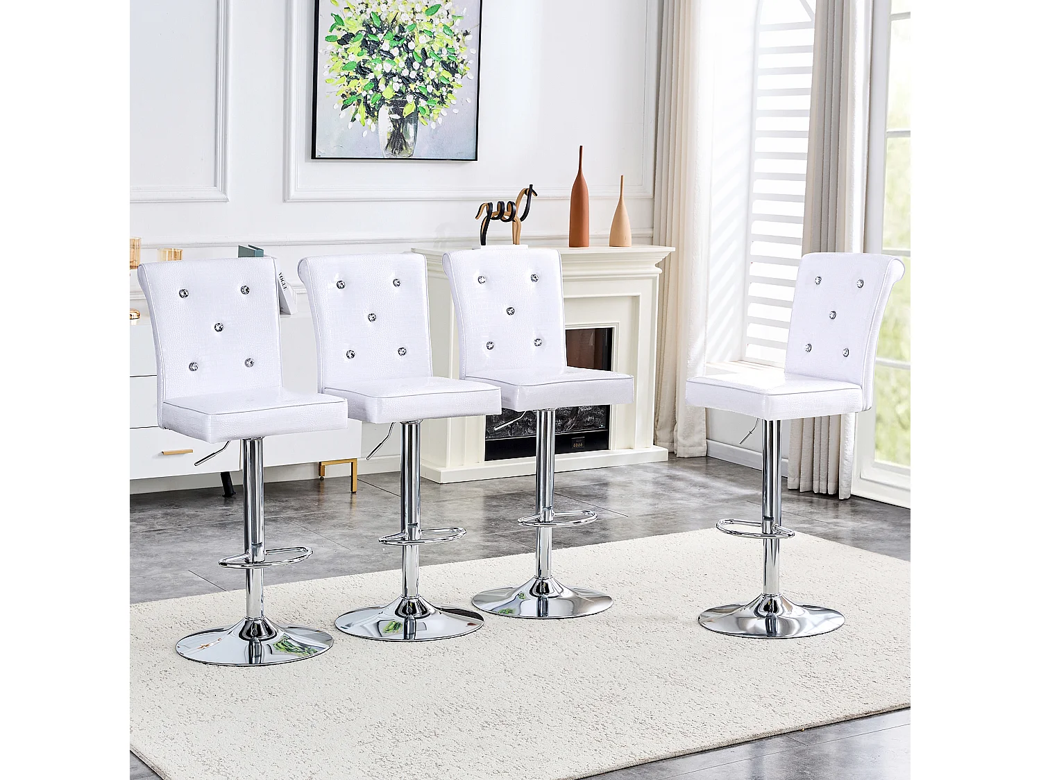 Lot de 2 chaises de bar réglables pivotantes effet crocodile - PVC blanc, pieds argentés