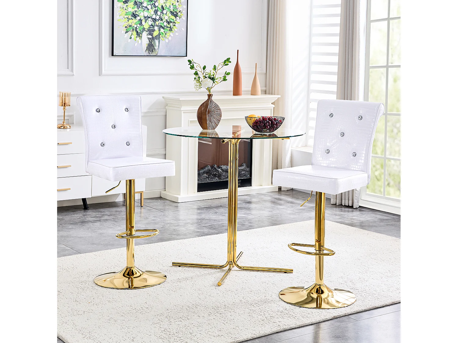 Lot de 2 chaises de bar réglables pivotantes effet crocodile - PVC blanc