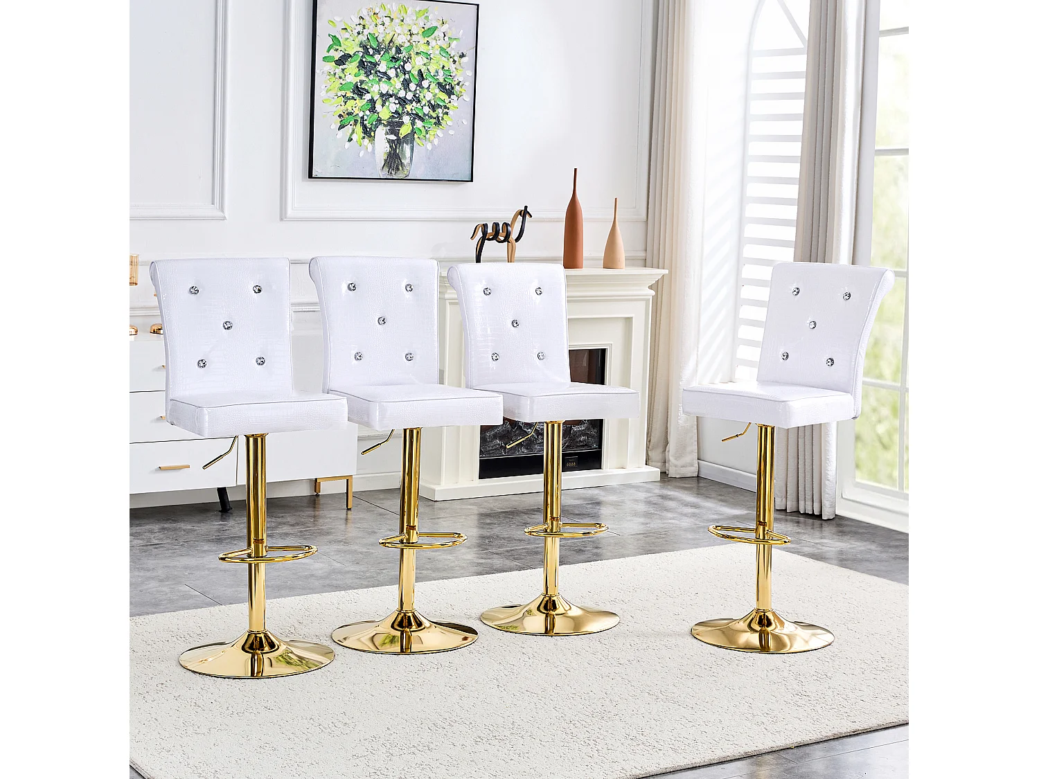 Lot de 2 chaises de bar réglables pivotantes effet crocodile - PVC blanc