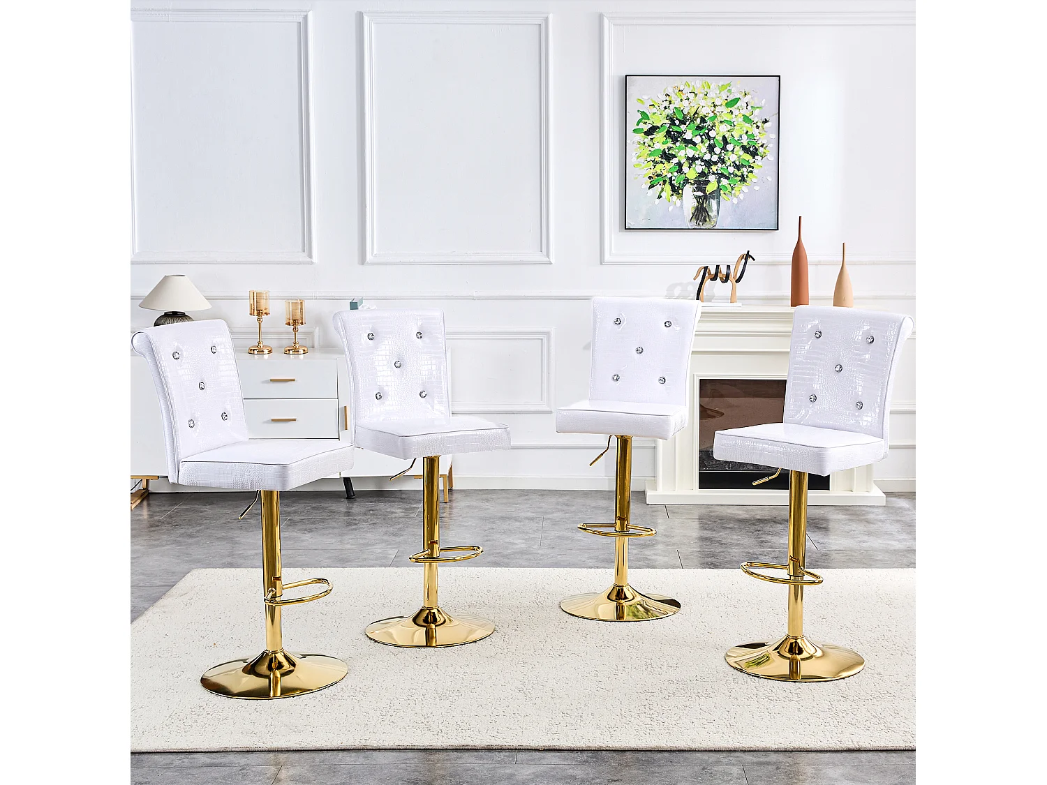 Lot de 2 chaises de bar réglables pivotantes effet crocodile - PVC blanc