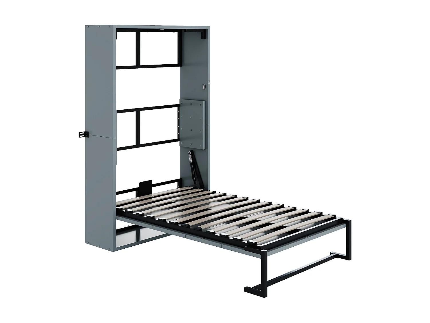 Lit escamotable 90x200cm - Cadre en métal + panneau en bois - Avec fixation murale verrouillable - Gris (Matelas non inclus)