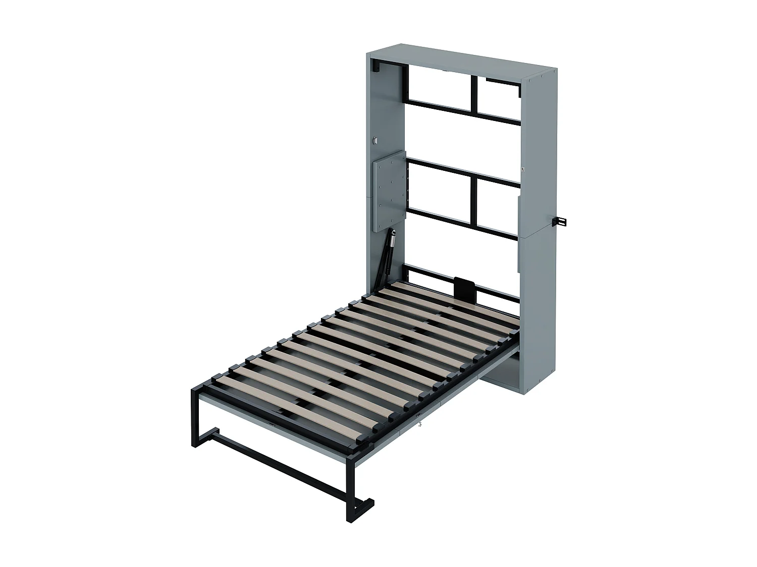 Lit escamotable 90x200cm - Cadre en métal + panneau en bois - Avec fixation murale verrouillable - Gris (Matelas non inclus)
