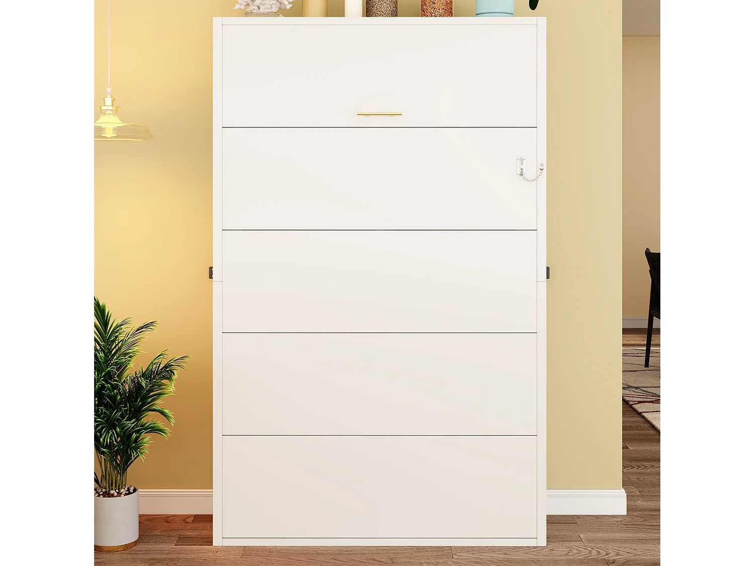 Lit escamotable 90x200cm - Cadre en métal + panneau en bois - Avec fixation murale verrouillable - Blanc (Matelas non inclus)