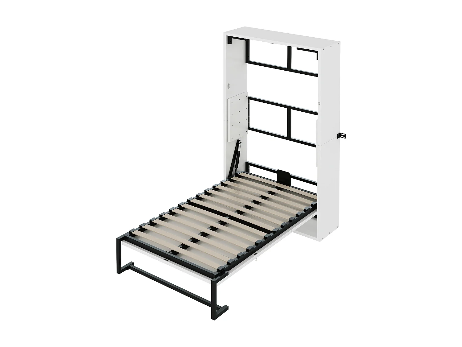 Lit escamotable 90x200cm - Cadre en métal + panneau en bois - Avec fixation murale verrouillable - Blanc (Matelas non inclus)