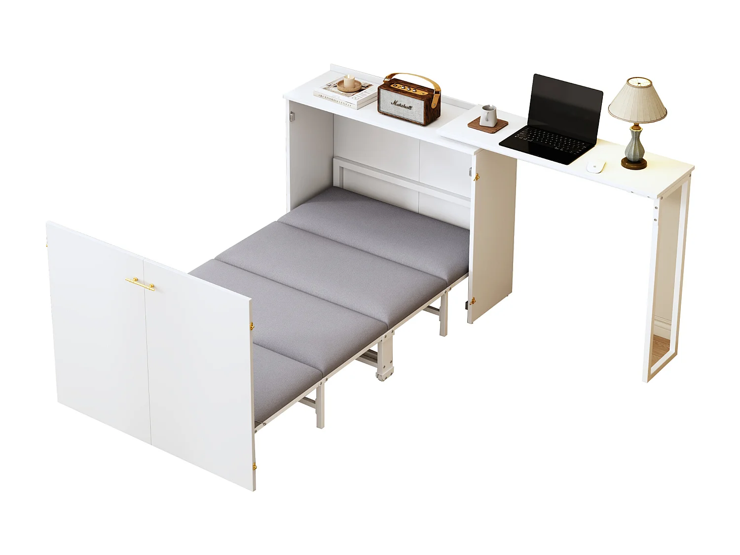 Lit pliant 90x200 cm – Avec bureau pivotant – Blanc