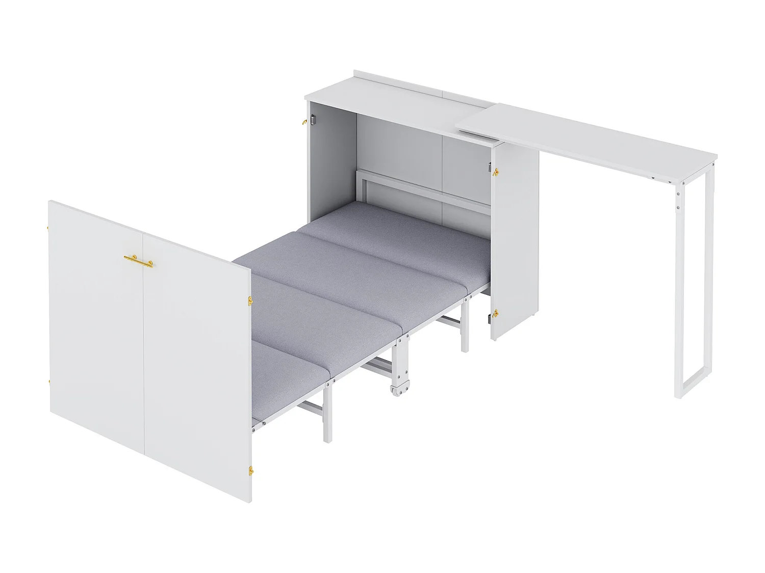 Lit pliant 90x200 cm – Avec bureau pivotant – Blanc