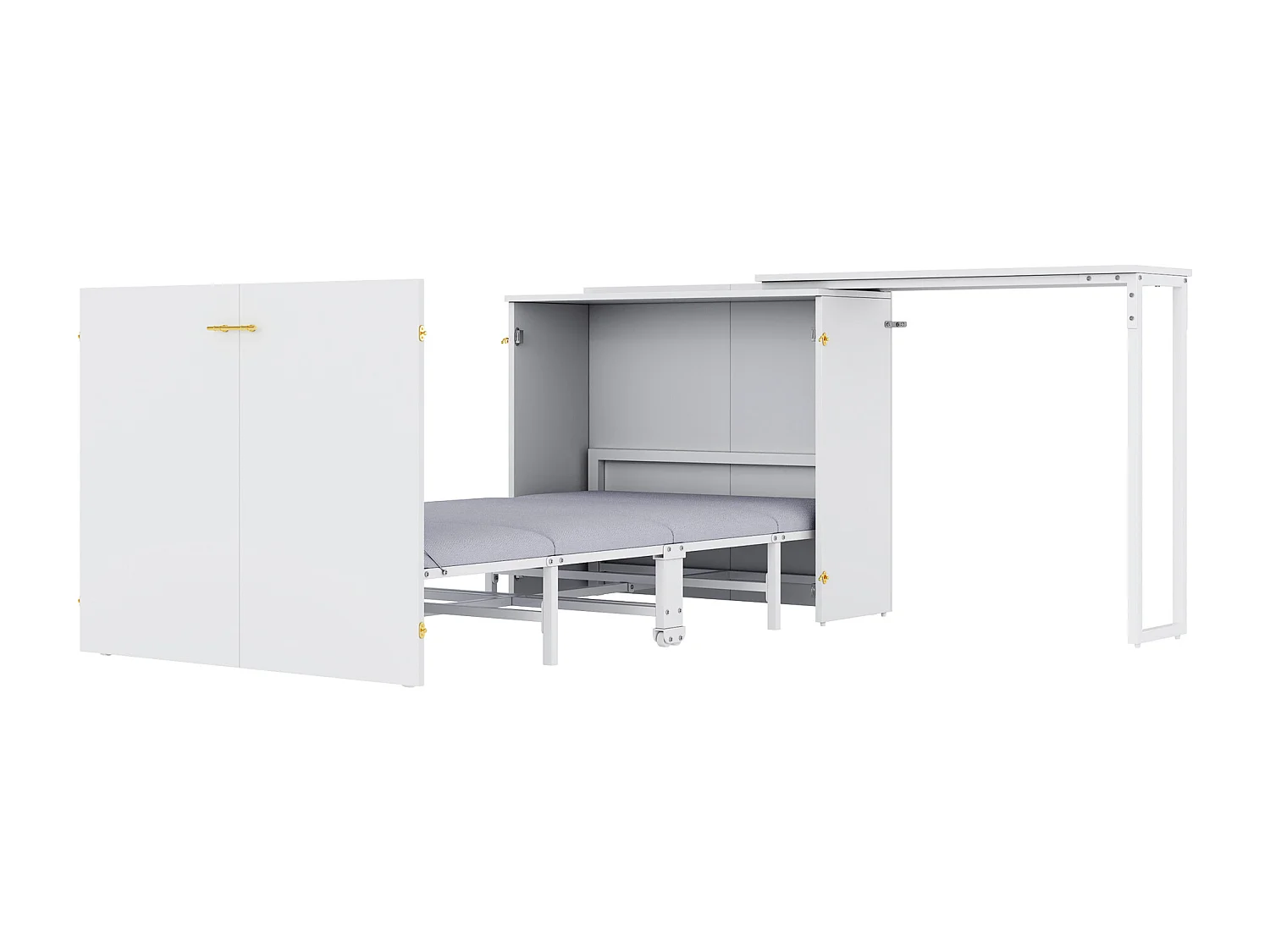 Lit pliant 90x200 cm – Avec bureau pivotant – Blanc