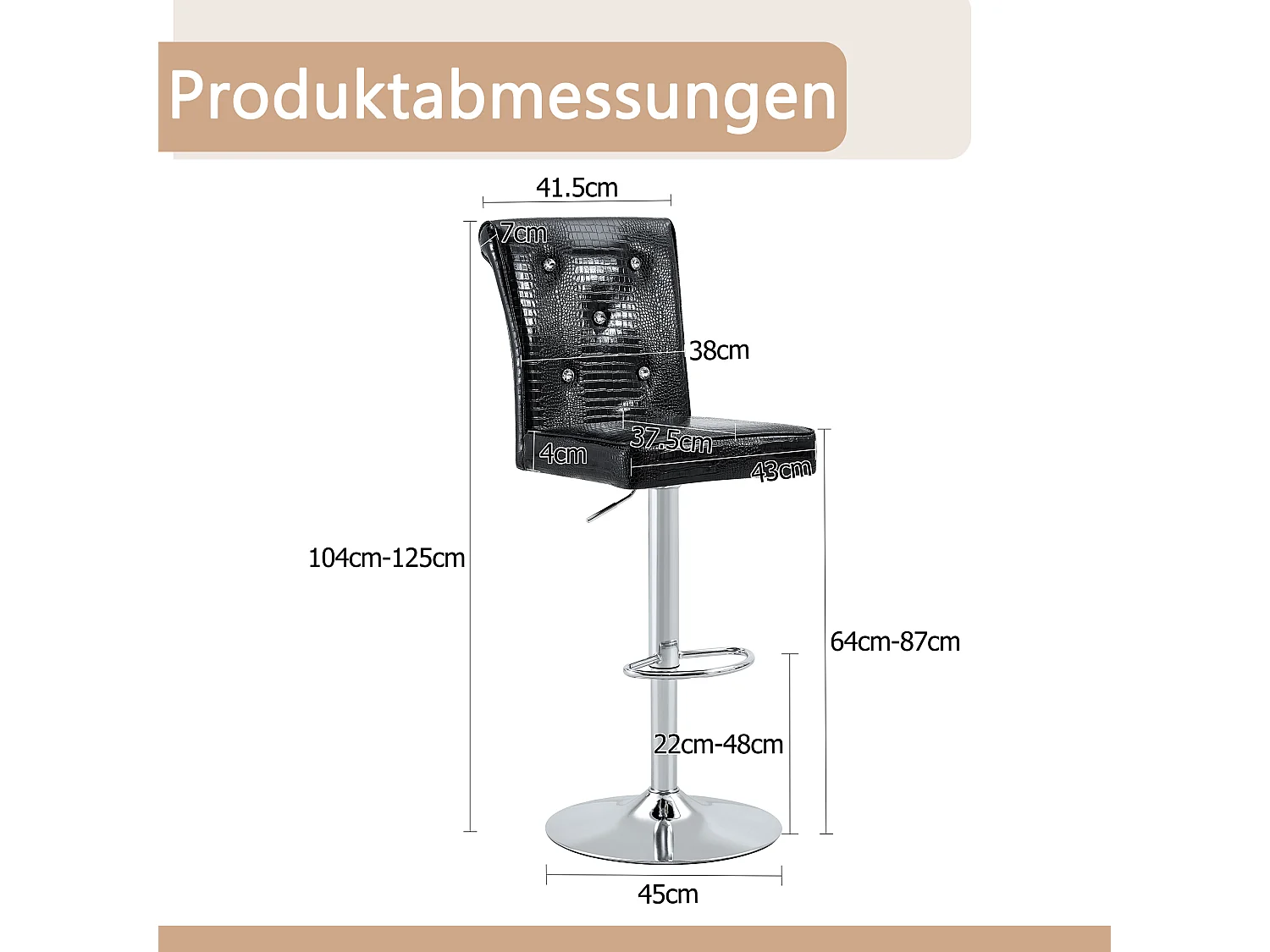 Lot de 2 chaises de bar réglables pivotantes effet crocodile - PVC noir, pieds argentés