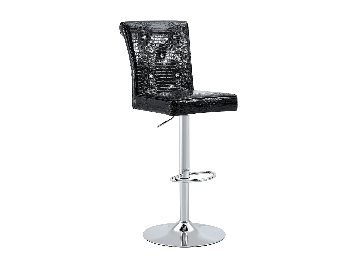 Lot de 2 chaises de bar réglables pivotantes effet crocodile - PVC noir, pieds argentés