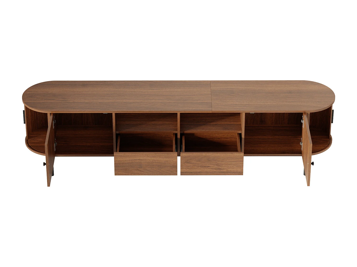 3-delige woonkamerset in rotanlook - salontafel + tv-meubel + dressoir - met deuren en lades - MDF - bruin