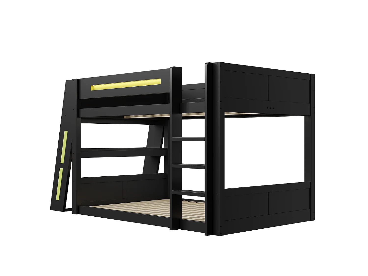 Letto a castello in legno 140 x 200 cm - Con scrivania, doppia mensola - Porta USB e illuminazione LED - MDF - nero e verde (senza materasso)