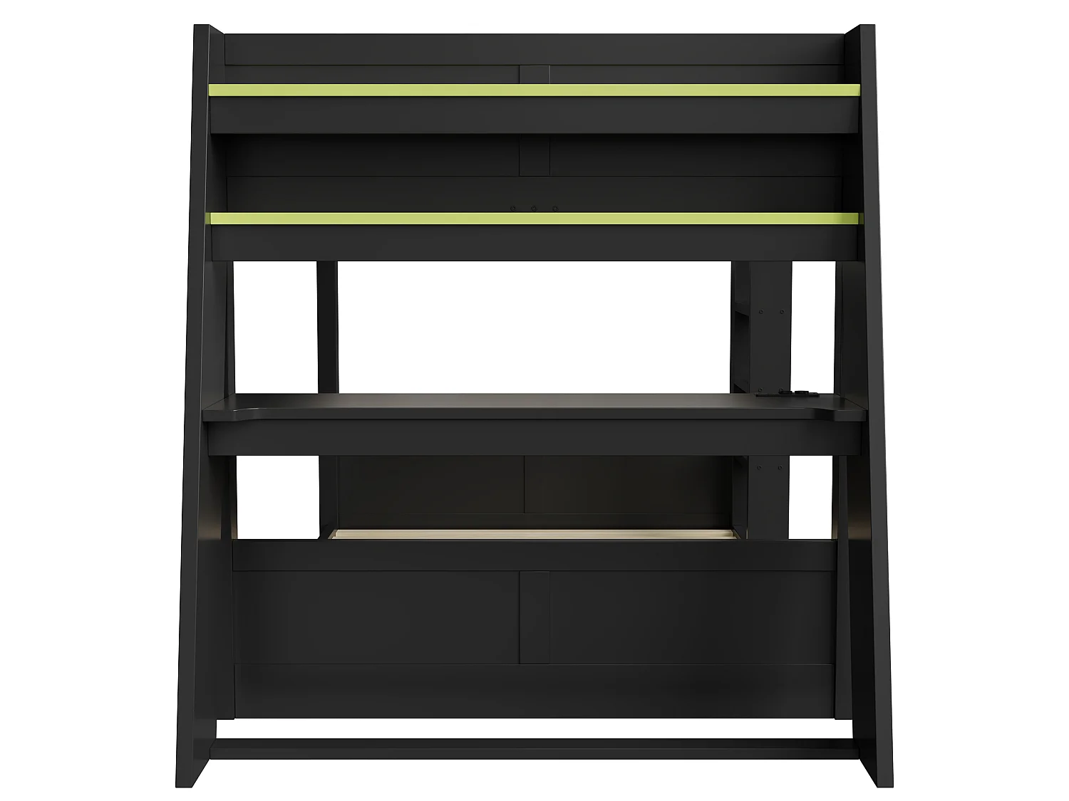 Letto a castello in legno 140 x 200 cm - Con scrivania, doppia mensola - Porta USB e illuminazione LED - MDF - nero e verde (senza materasso)